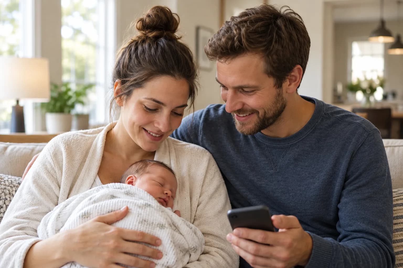 New parents with their newborn listening to the song for the birth together